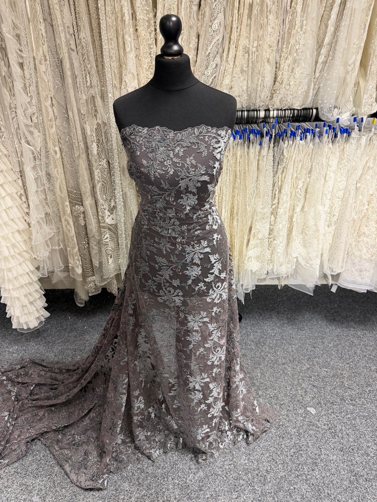 Grey Velvet Embroidery Lace - Madina