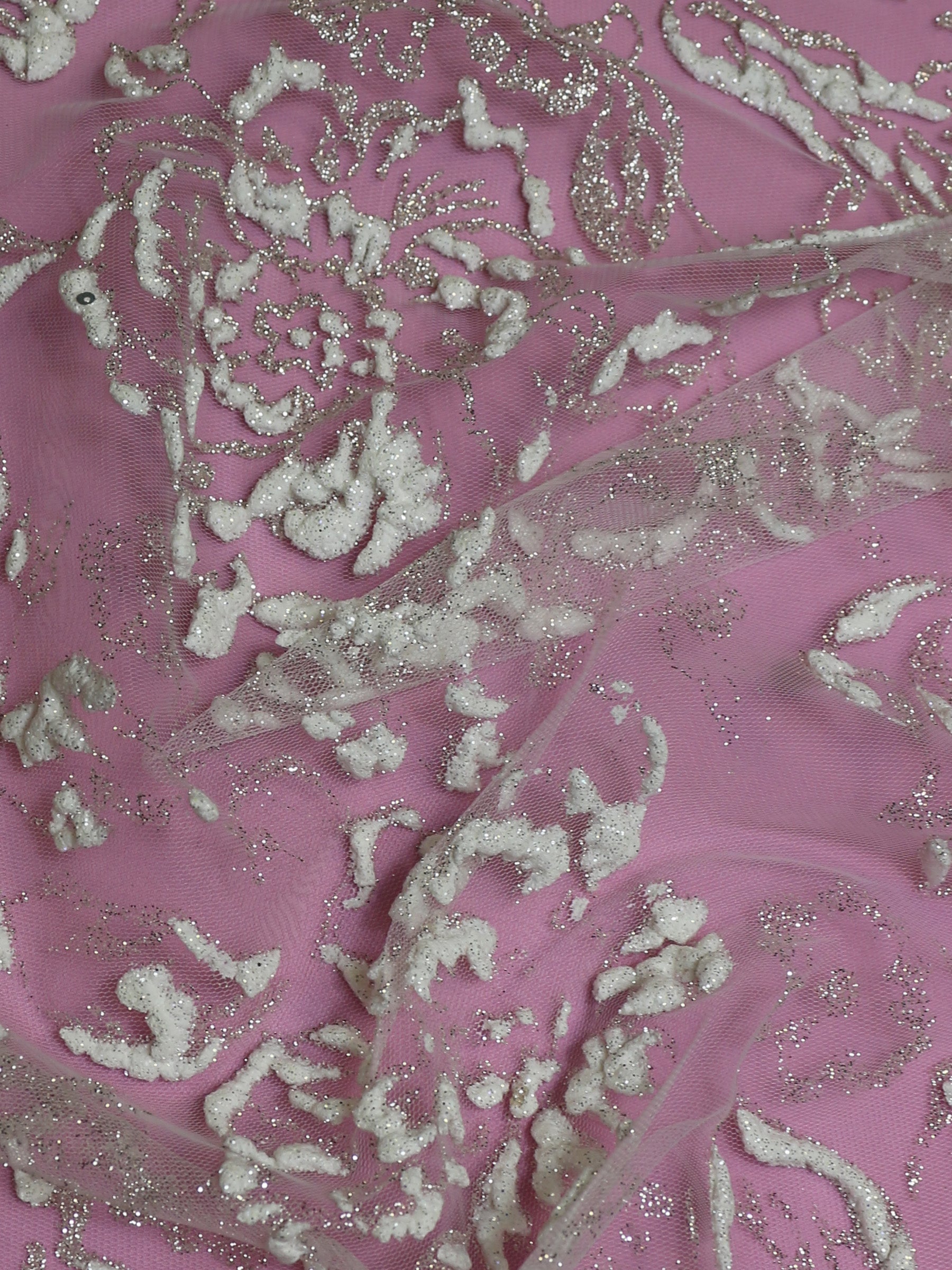 Elfenbeinfarbene Glitzer-3D-Spitze – Aileen (reduziert)