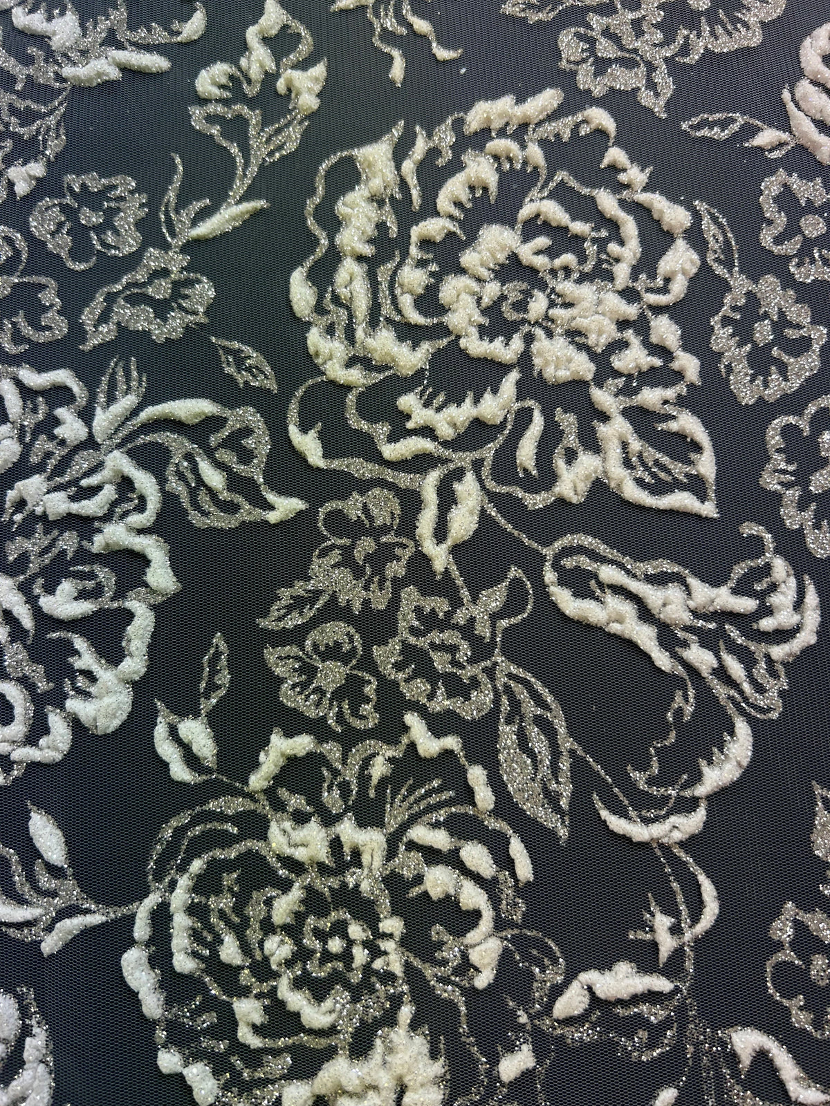 Elfenbeinfarbene Glitzer-3D-Spitze – Aileen (reduziert)