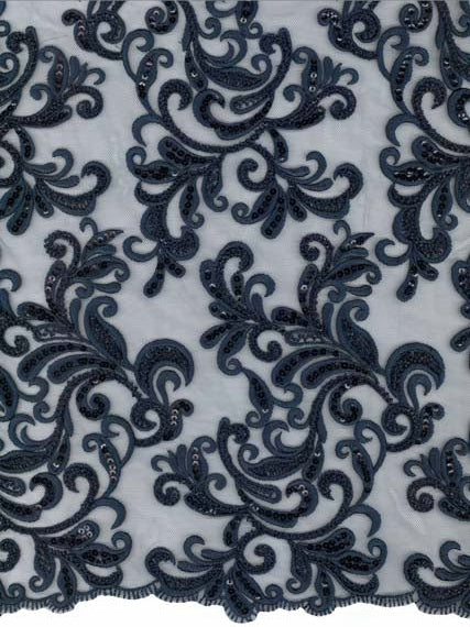 Neuer marineblauer, bestickter Tüll mit Perlen - EB1069