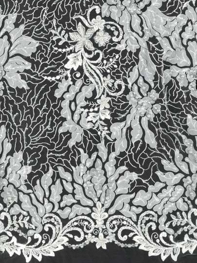 Elfenbeinfarbener, bestickter Tüll mit Perlen - EB1076