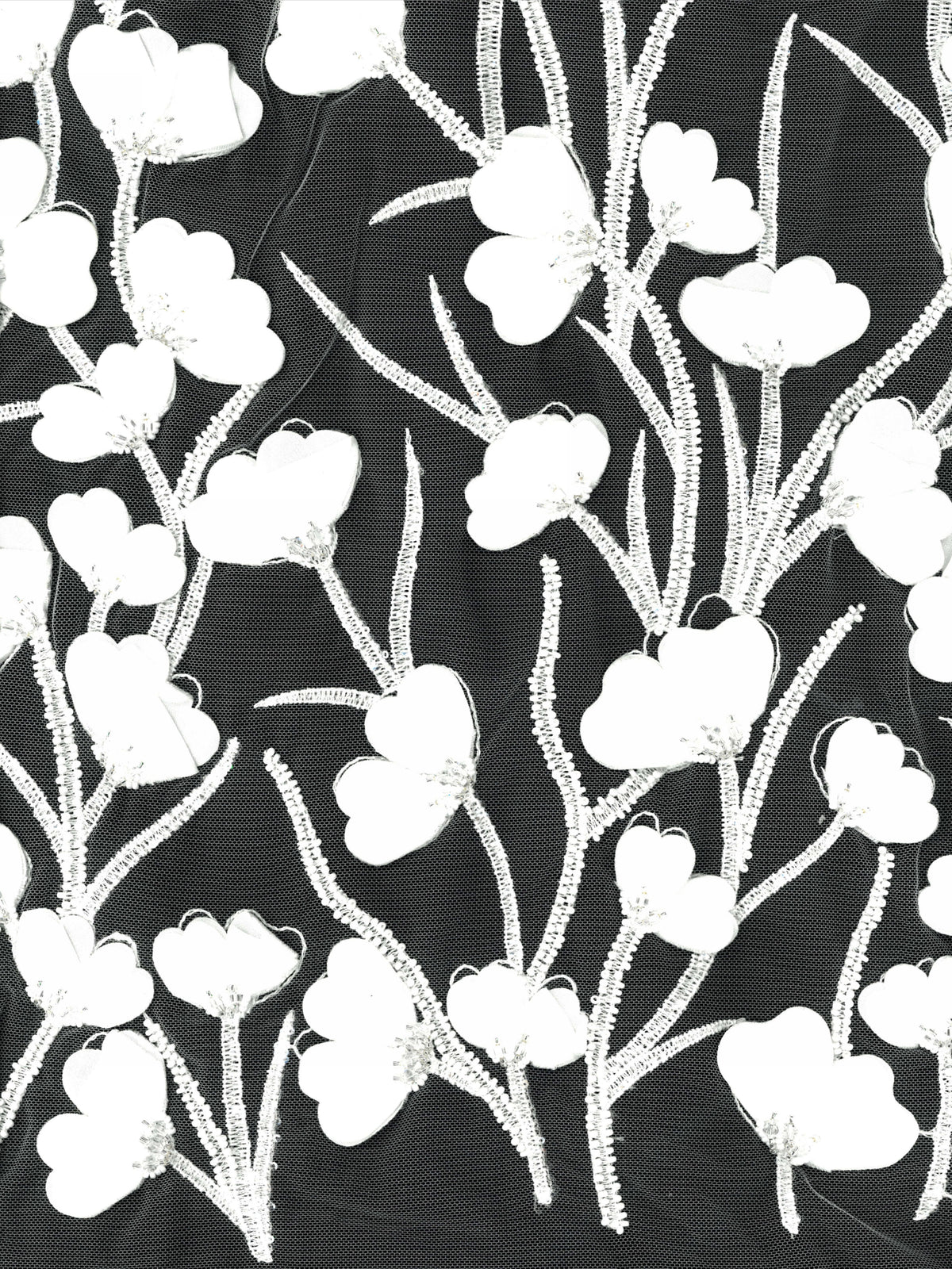 Elfenbeinfarbener, 3D-bestickter Tüll mit Perlen - EB1082