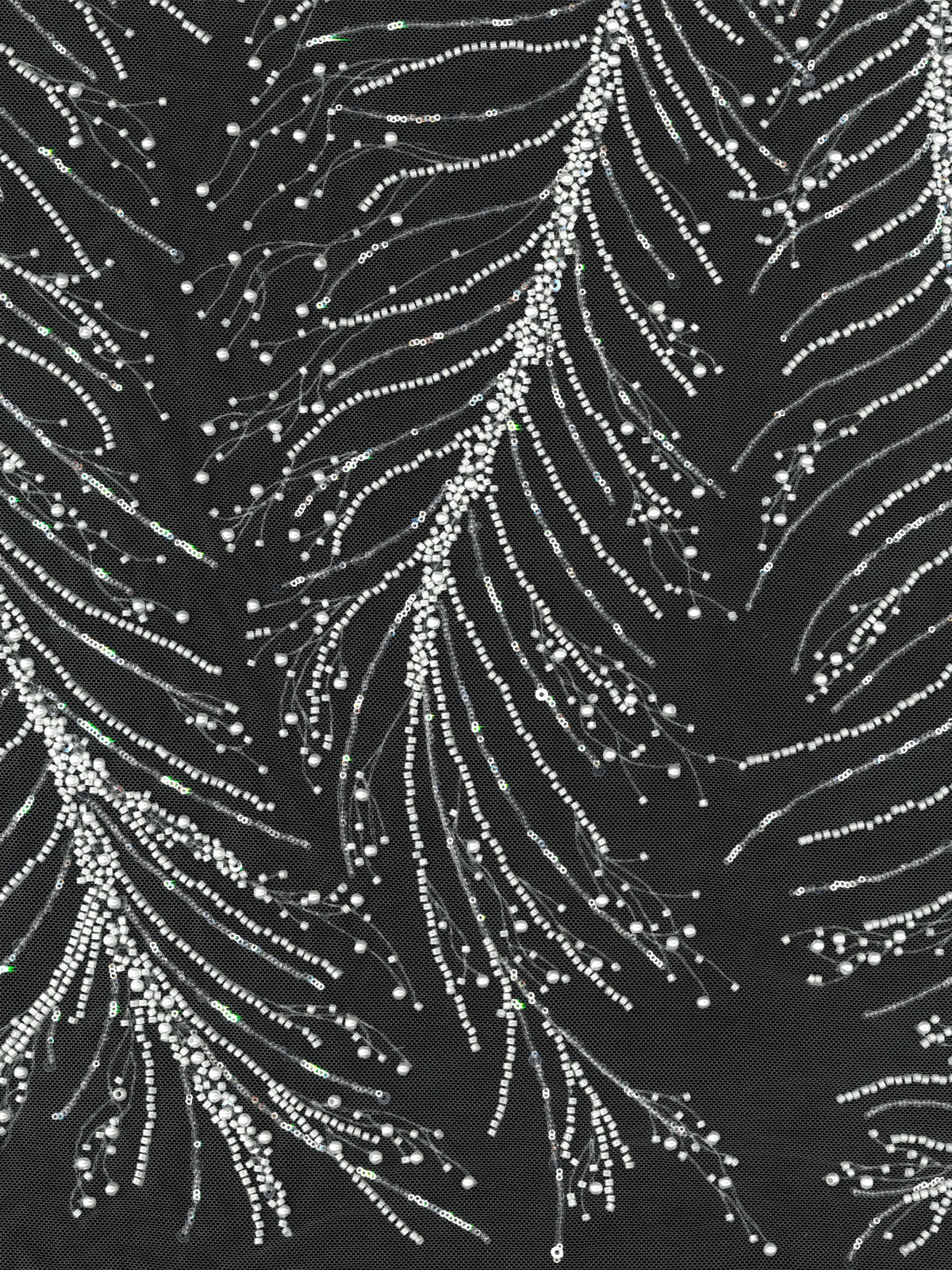 Elfenbeinfarbener, bestickter Tüll mit Perlen - EB1087