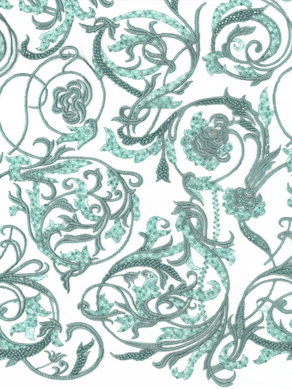 Helljadefarbener, bestickter Tüll mit Perlen - EB1091