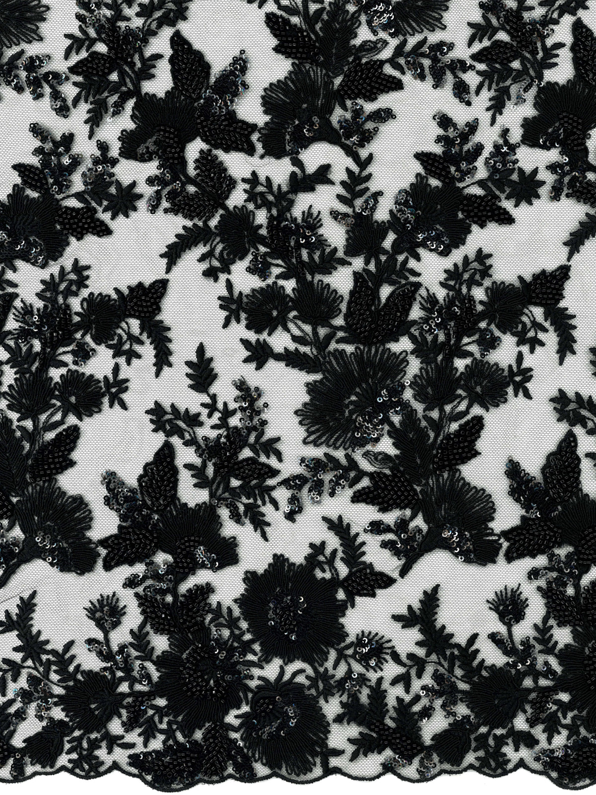 Schwarzer, bestickter Tüll mit Perlen - EB1095