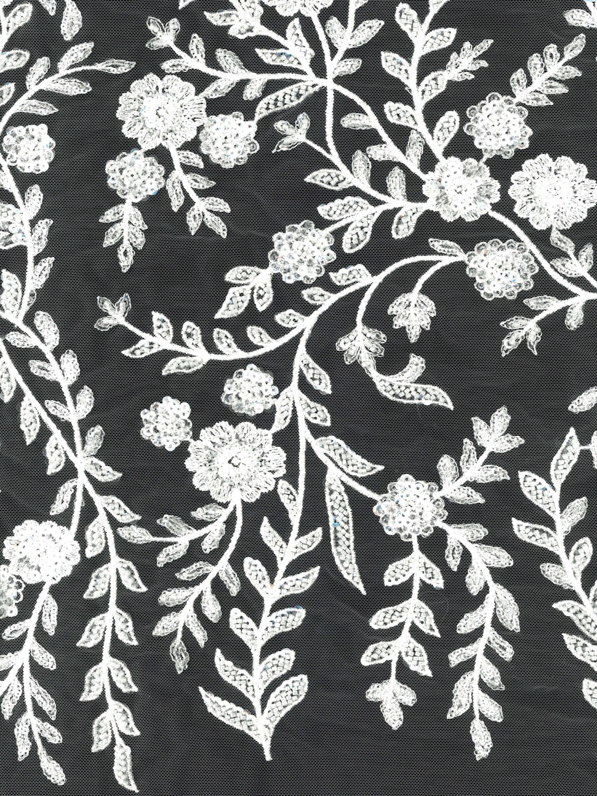 Elfenbeinfarbener, bestickter Tüll mit Perlen - EB1097