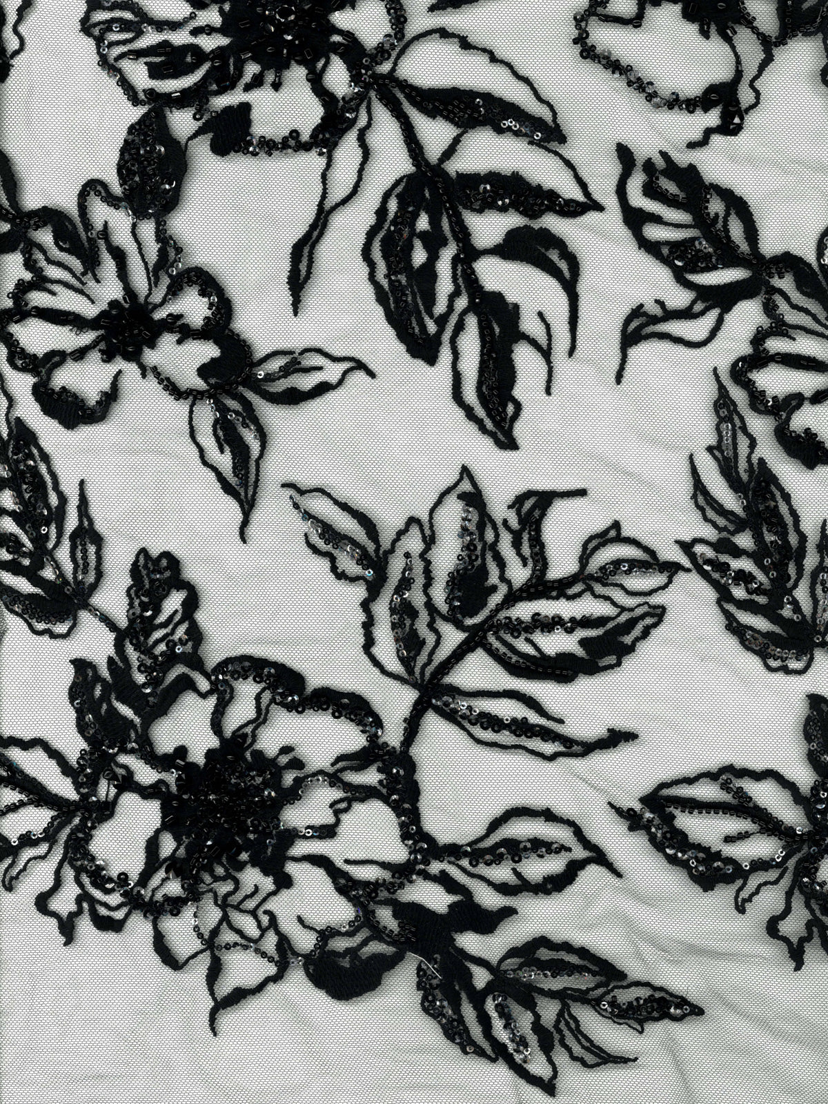 Schwarzer, bestickter Tüll mit Perlen - EB1100