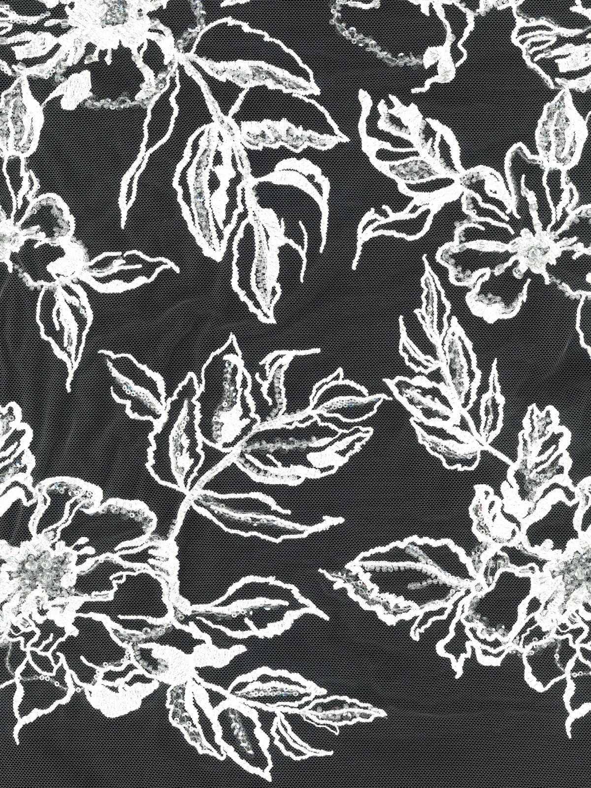 Elfenbeinfarbener, bestickter Tüll mit Perlen - EB1100