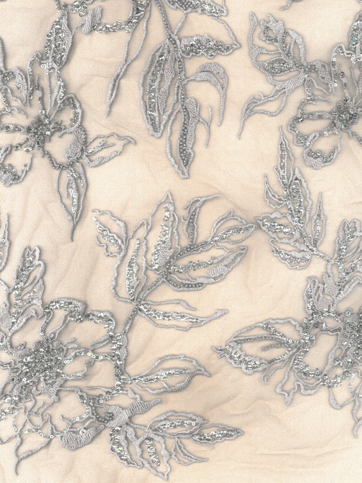 Lavendelfarbener, bestickter Tüll mit Perlen - EB1100