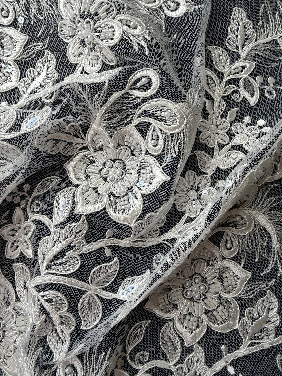 Ivory Beaded and Corded Lace - Habina