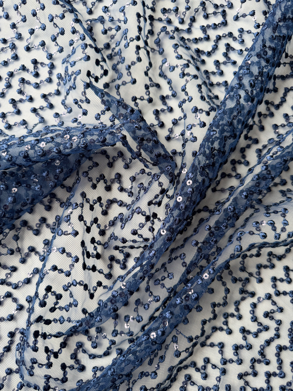 Marineblaue Paillettenstickerei-Spitze - EB3029