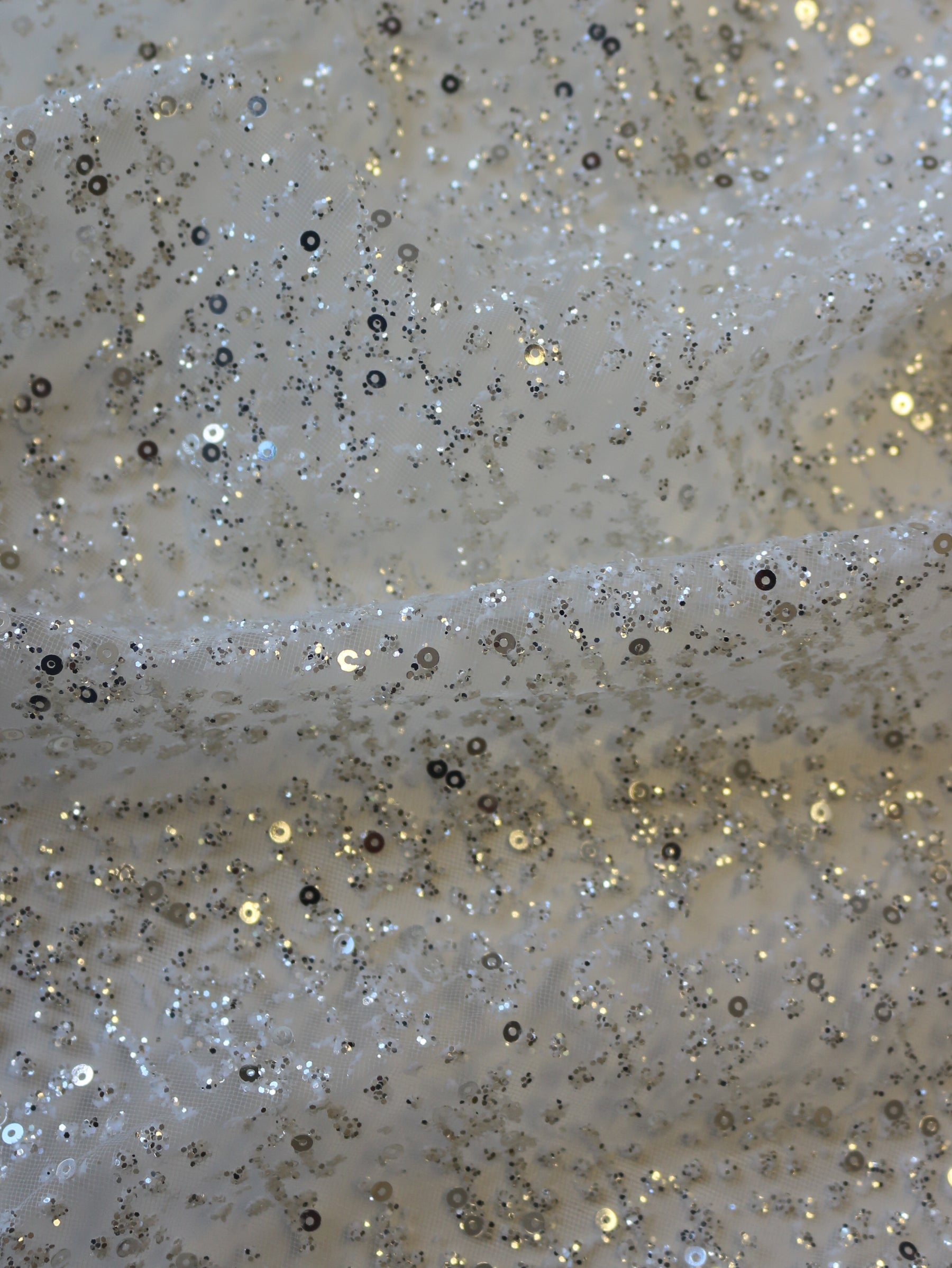 Elfenbeinfarbener Glitzertüll mit Pailletten - Ottoman