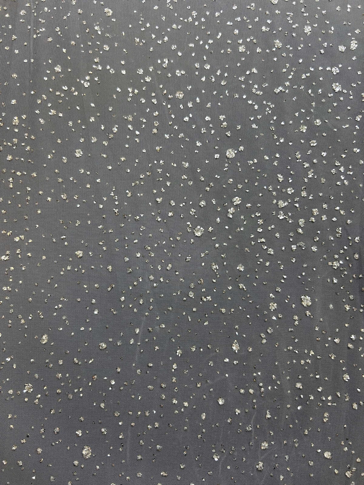 Elfenbeinfarbener Stretch-Tüll mit silberner Glitzerverzierung – Paragon