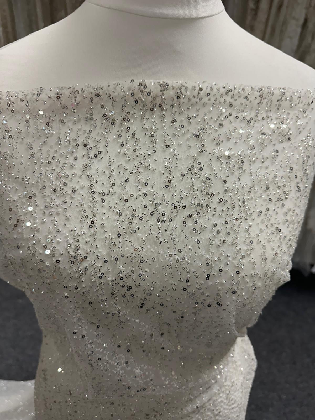 Elfenbeinfarbener Glitzertüll mit Pailletten - Ottoman
