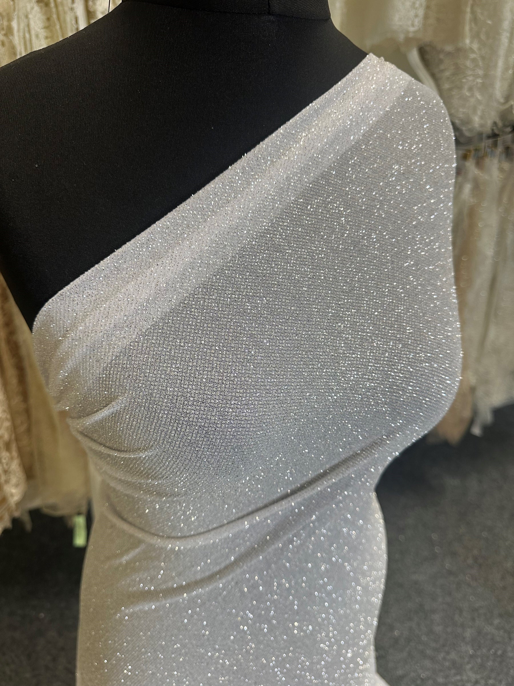 Elfenbeinfarbener Stretch-Glitzer-Tüll - Luxur