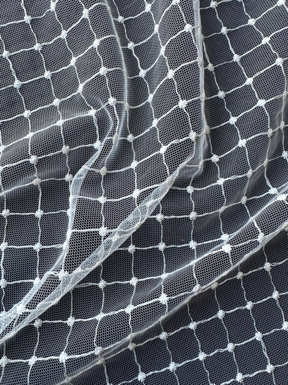 Elfenbeinfarbene, bestickte Gitterspitze - Quadira