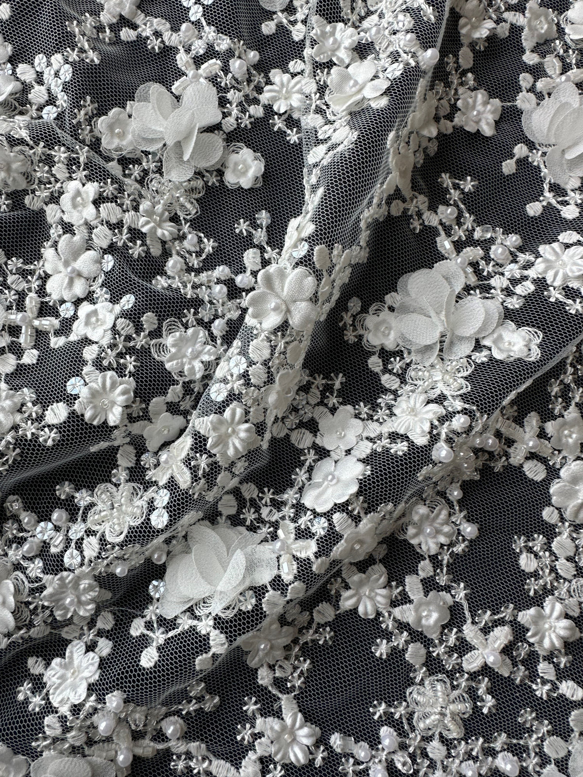 Elfenbeinfarbene 3D-bestickte Spitze - Savinder