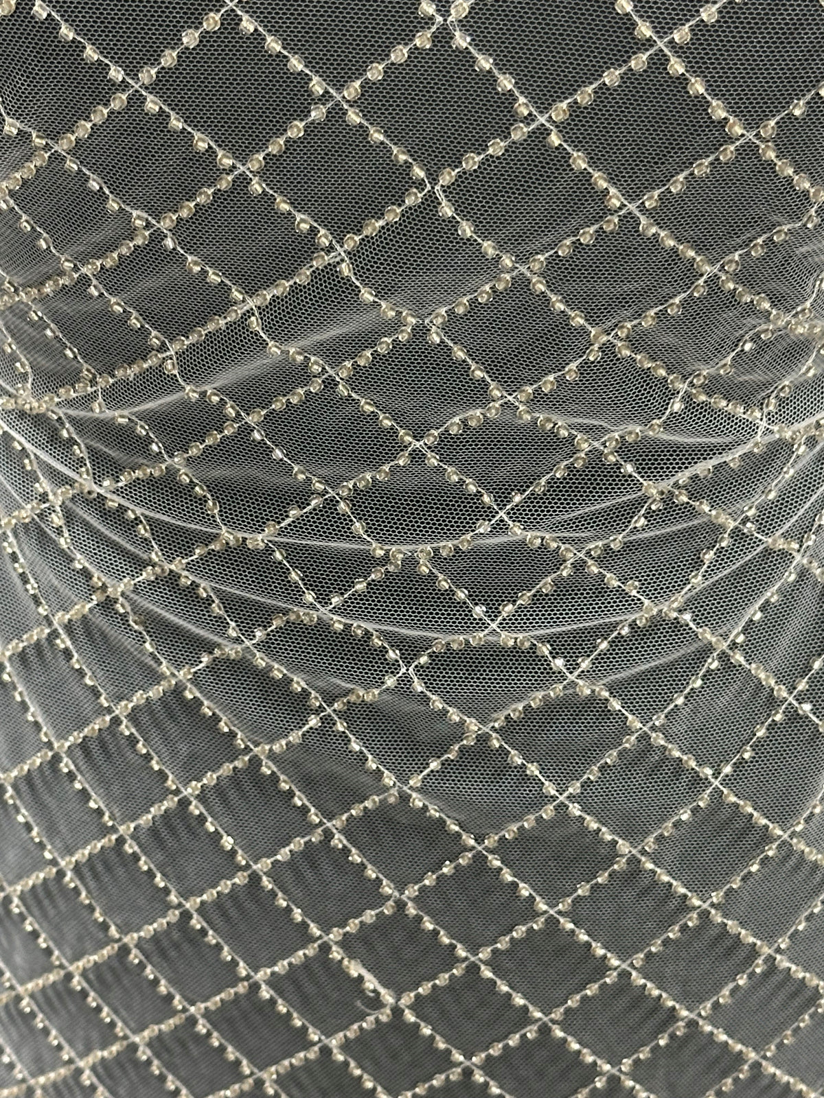 Elfenbeinfarbene Perlen-Gitterspitze - Penelope (CF)