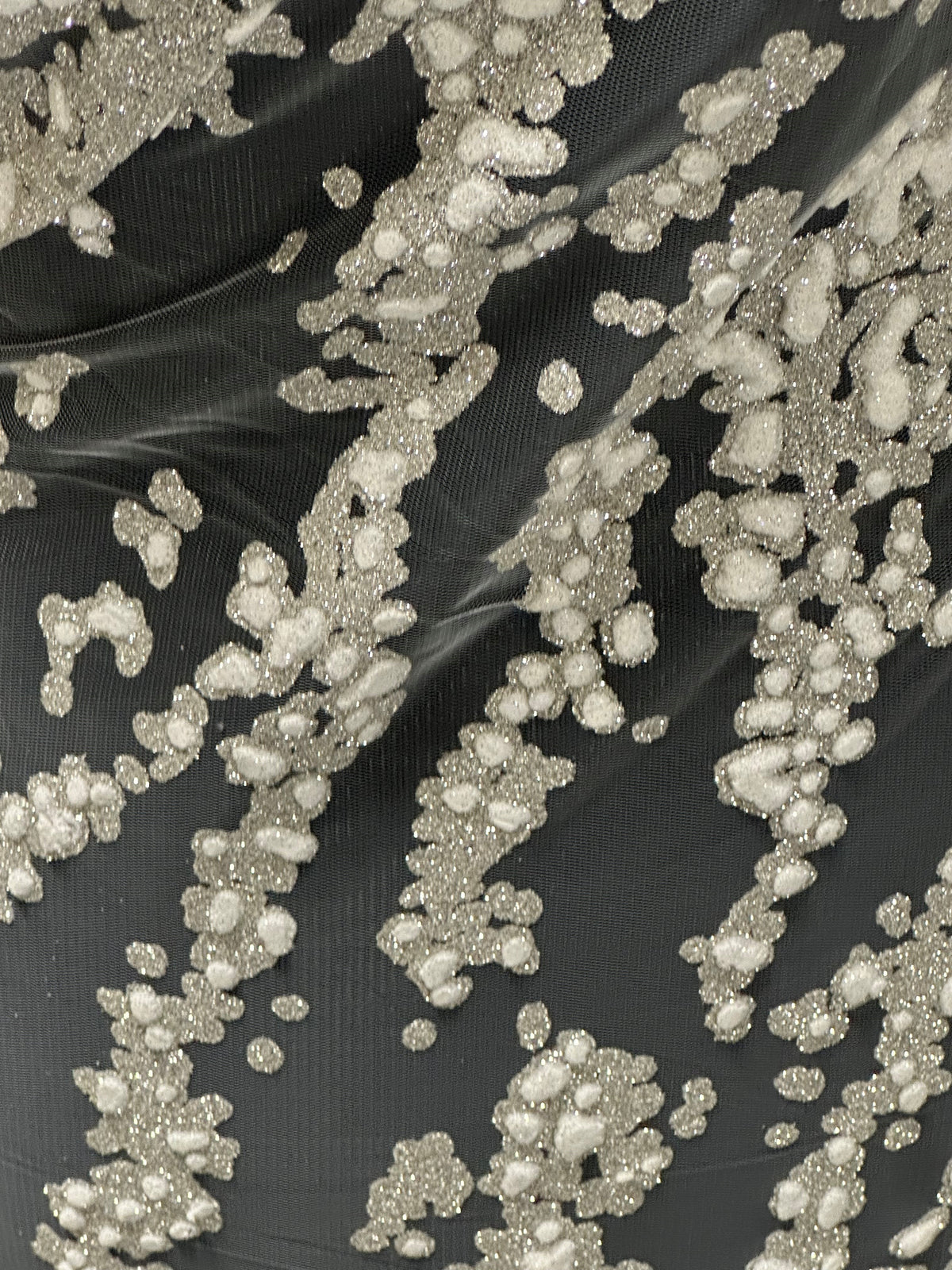 Elfenbeinfarbene Glitzer-3D-Spitze – Murdina