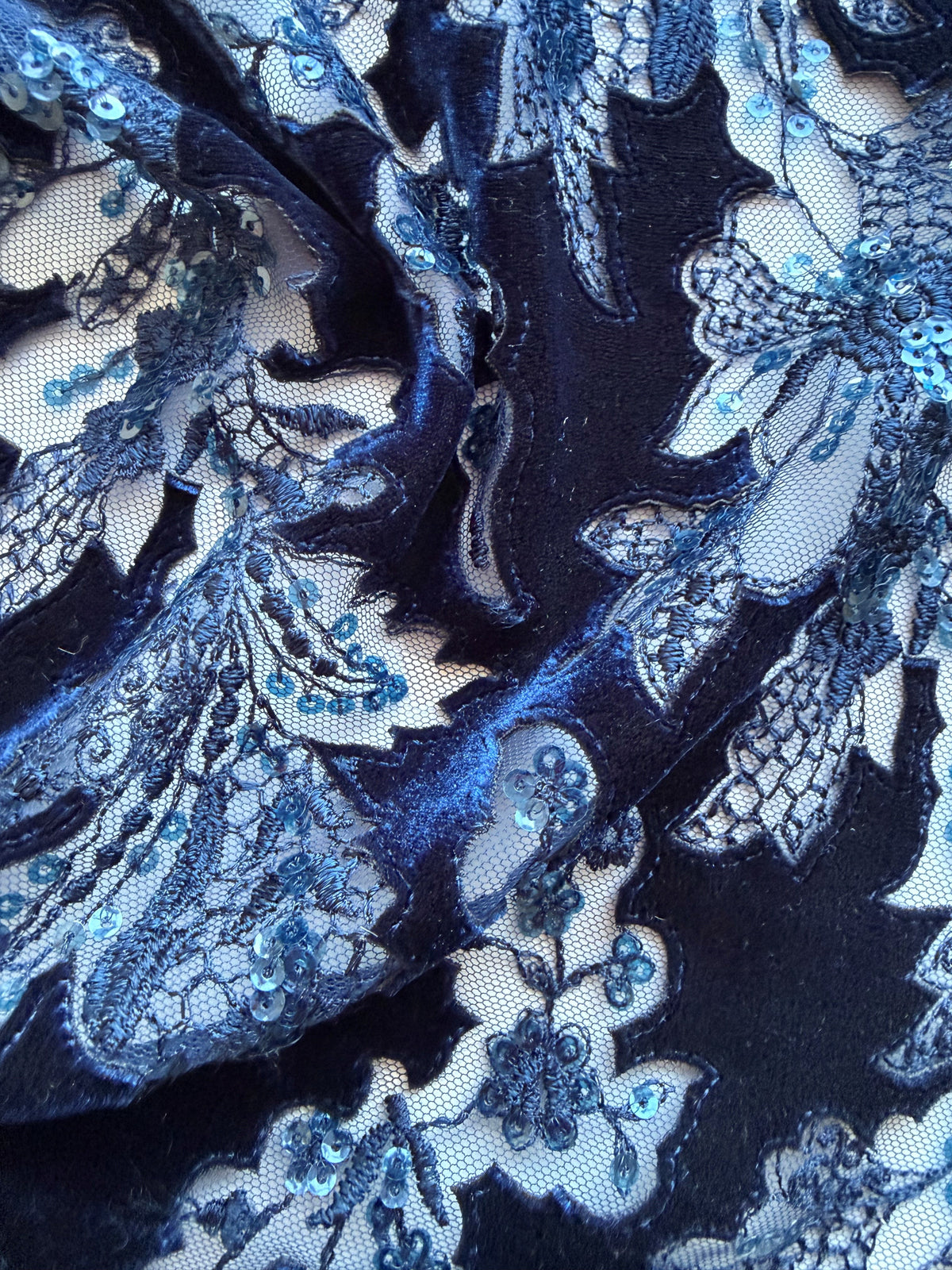 Navy 3D Velvet Lace - EB3023