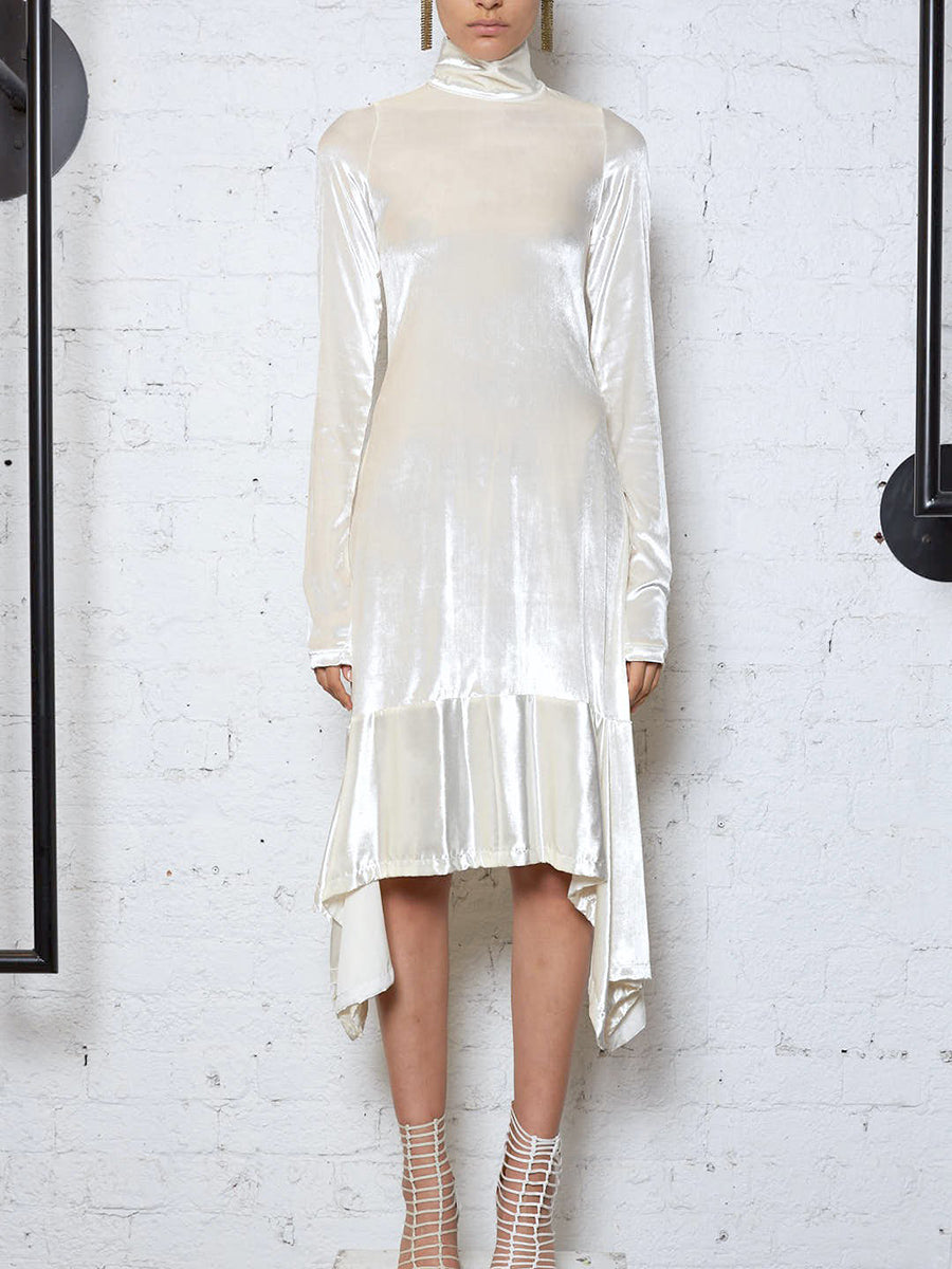 Elfenbeinfarbener Stretch-Seidensamt - Plüsch