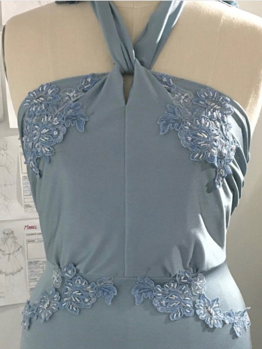 Vintage blaue Perlen-Spitzenapplikationen – Victoria