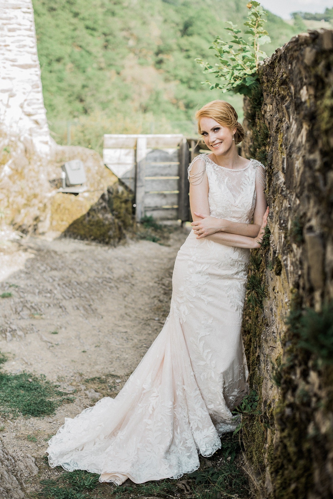 Full length wedding dress featuring ivory beaded lace Gaynor 15