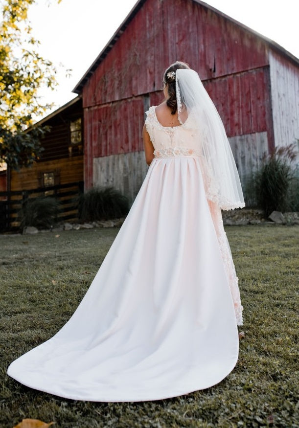 Wedding dress train in blush satin Majestic 1