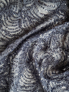 Marineblauer, 3D-bestickter Perlen-Tüll - EB1021