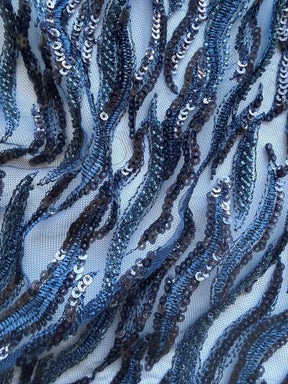 Neuer marineblauer, bestickter Tüll mit Perlen - EB1089