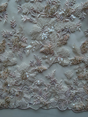 Muschelrosa bestickter Tüll mit Perlen - EB1095