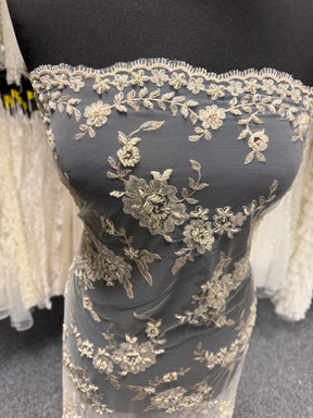 Champagne Beaded Embroidery Lace - P483