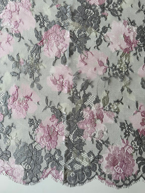 Bedruckte Chantilly-Spitze in Rosa & Mint - P192