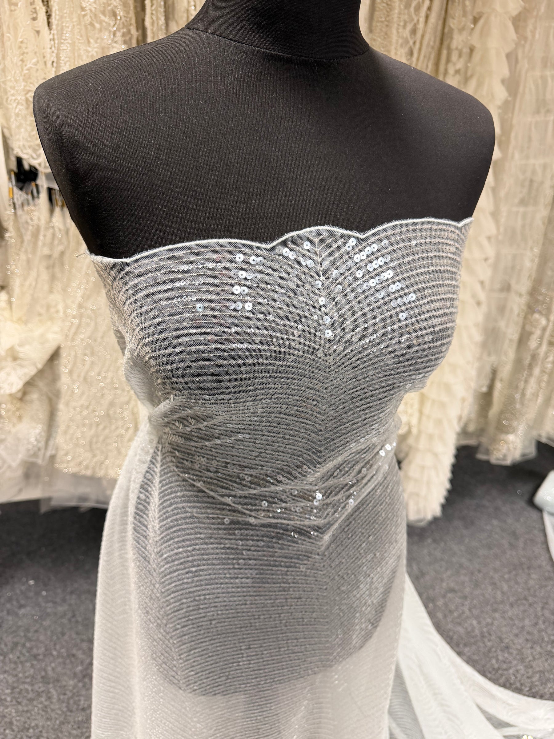 Hellblauer, bestickter Paillettentüll – EB3020