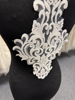 Ivory Beaded Lace Applique - T814
