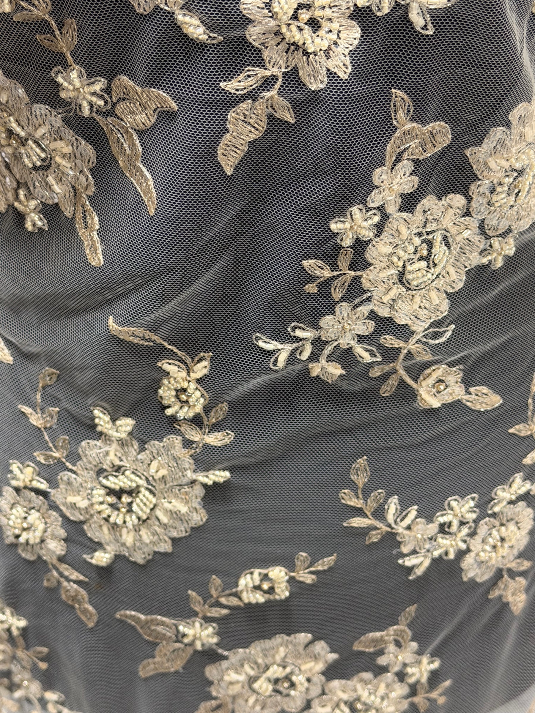 Champagne Beaded Embroidery Lace - P483