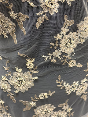 Champagne Beaded Embroidery Lace - P483