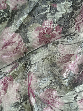 Bedruckte Chantilly-Spitze in Rosa & Mint - P192