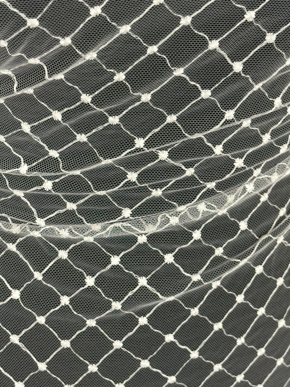 Elfenbeinfarbene, bestickte Gitterspitze - Quadira