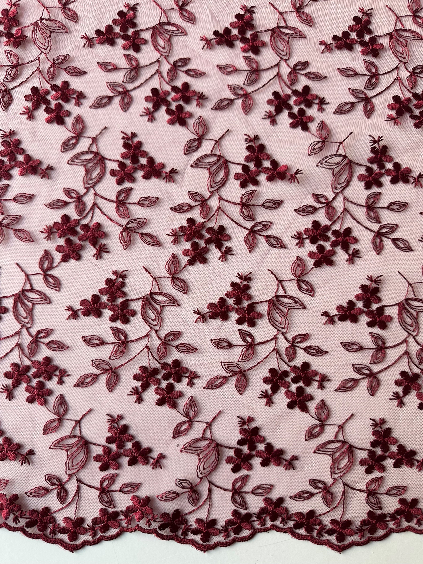 Wine Embroidered Lace - P625
