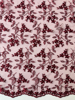 Wine Embroidered Lace - P625