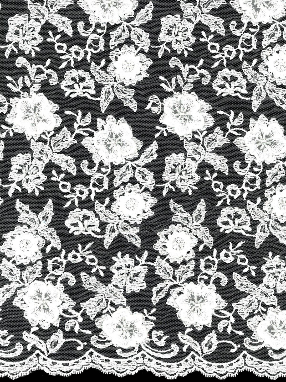 Weißer, 3D-bestickter Perlen-Tüll - EB1003