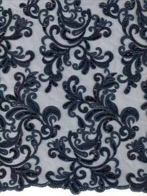 Neuer marineblauer, bestickter Tüll mit Perlen - EB1069