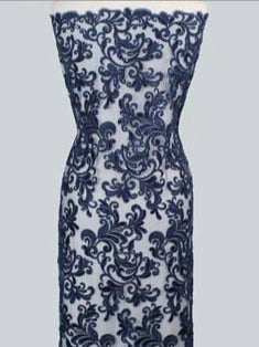 Neuer marineblauer, bestickter Tüll mit Perlen - EB1069