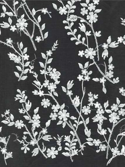 Elfenbeinfarbener, bestickter Tüll mit Perlen - EB1073