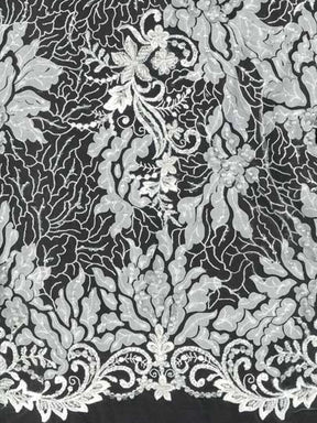 Elfenbeinfarbener, bestickter Tüll mit Perlen - EB1076