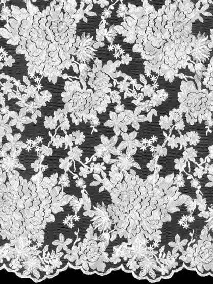 Elfenbein/Silber bestickter Tüll mit Perlen - EB1077