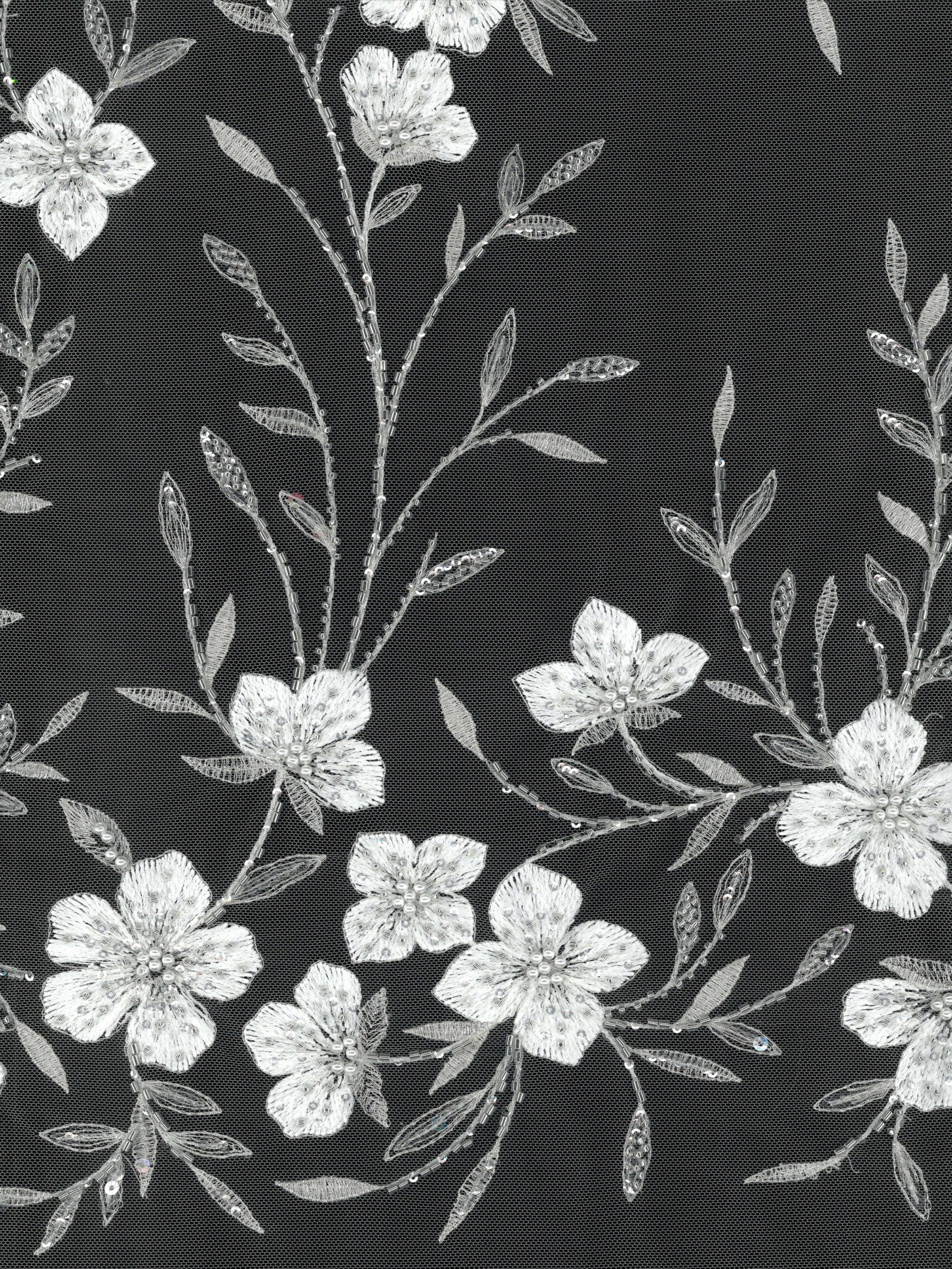 Elfenbeinfarbener, bestickter Tüll mit Perlen - EB1080