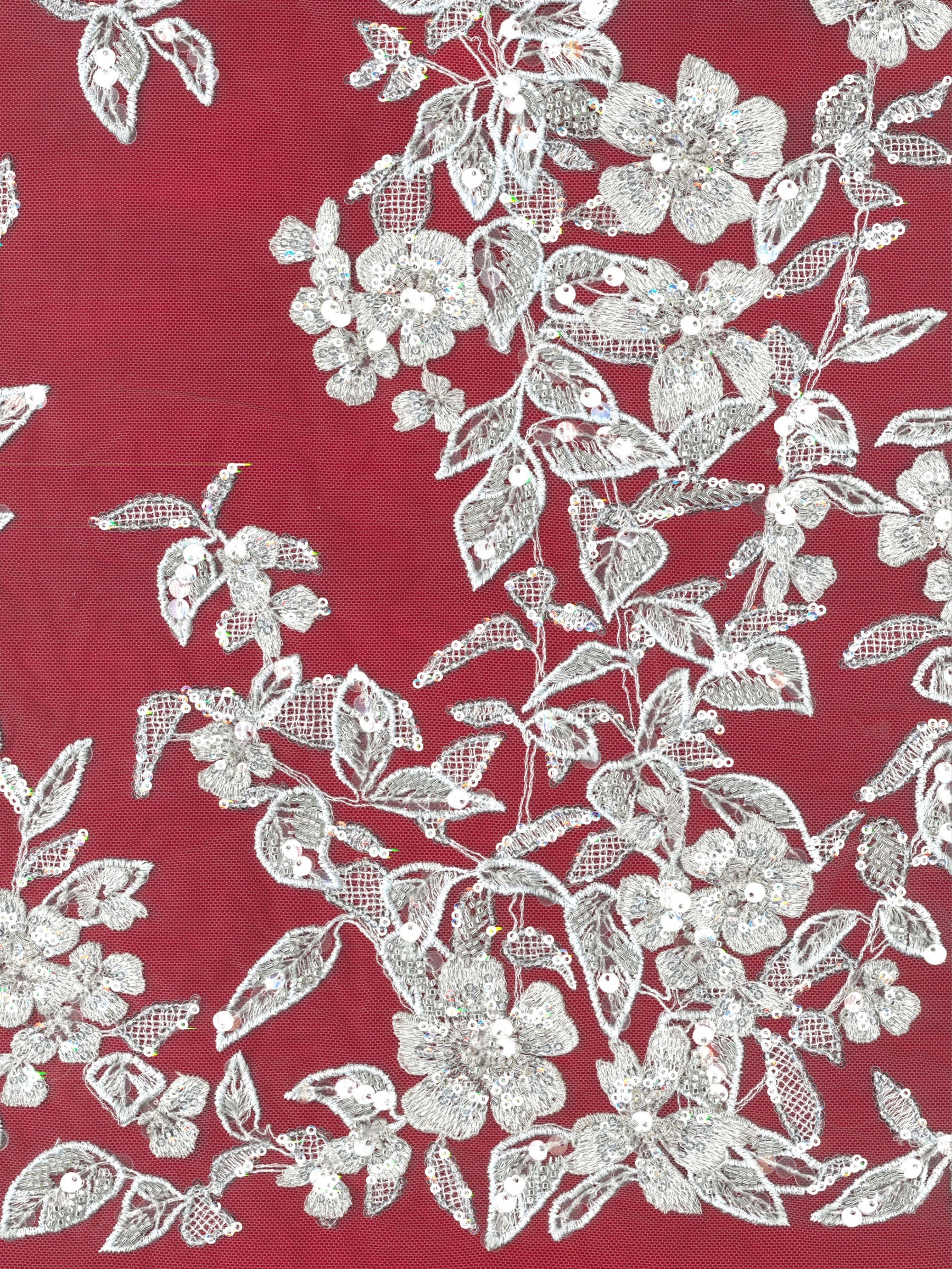 Grau/Blauer bestickter Perlen-Tüll - EB1085