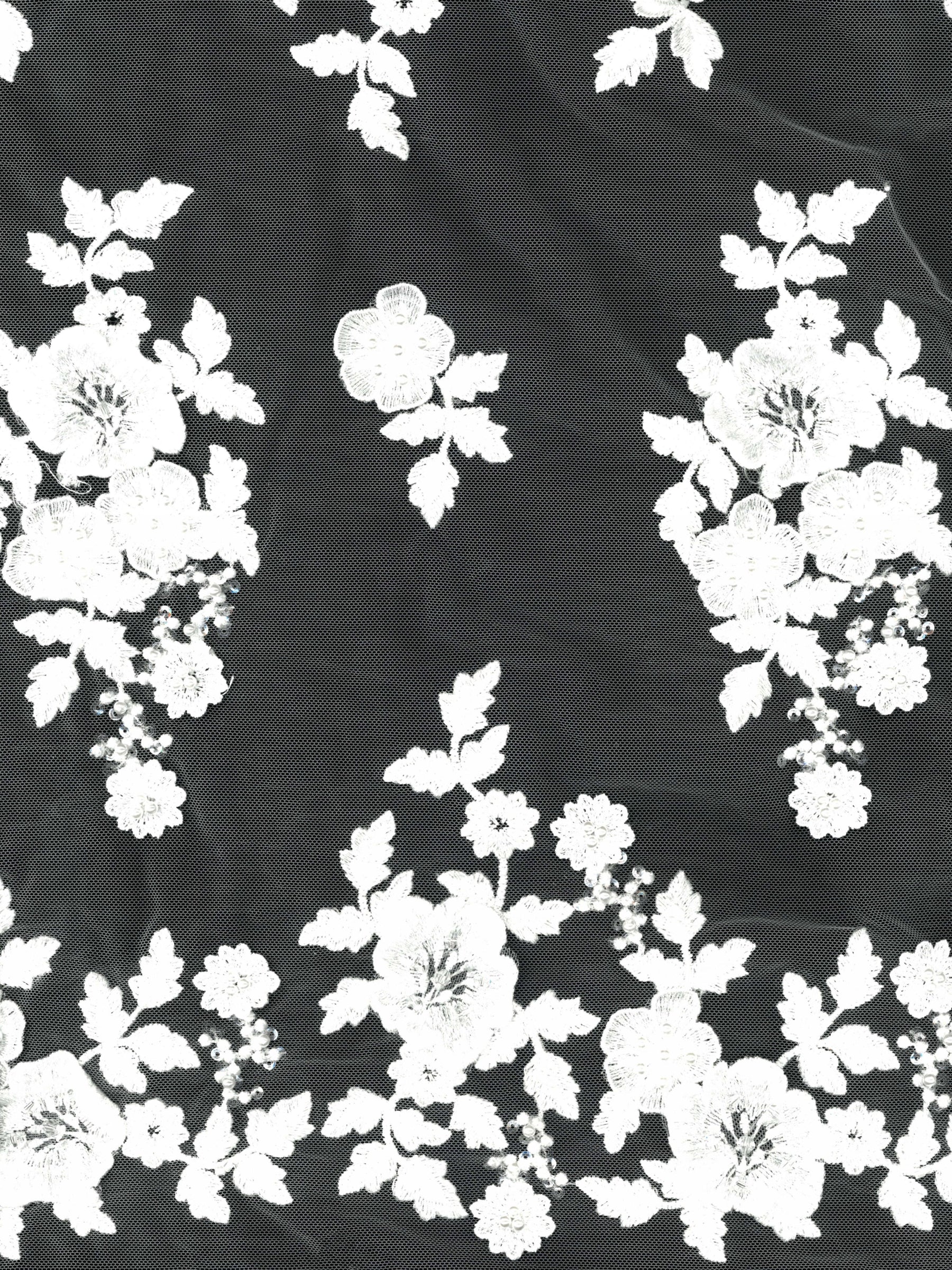 Elfenbeinfarbener, 3D-bestickter Tüll mit Perlen - EB1088